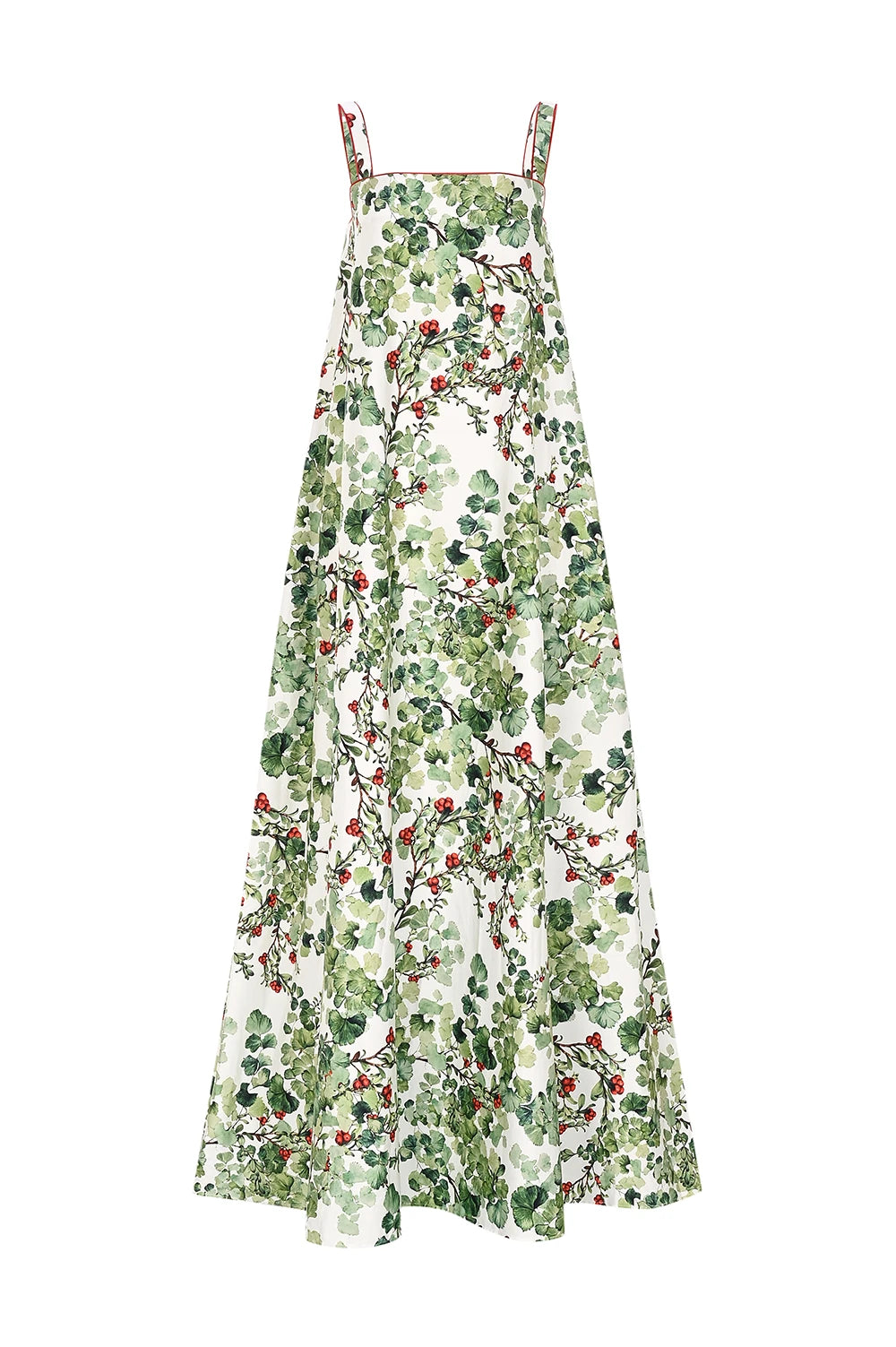 ARLENA %100 Pamuk Elbise - Yeşil | ARLENA elbise, yeşil desen ve kırmızı biye ile net bir duruş sergiler. Kare yaka ve pelerin detayları %100 pamuk yapısıyla ferah his sunar.