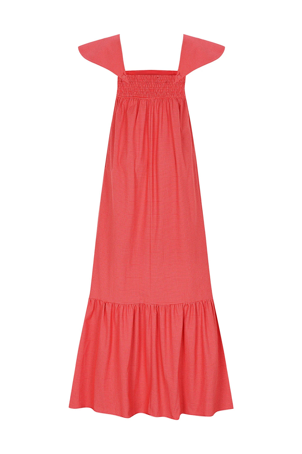 VELORIA %100 Pamuk Elbise - Kırmızı | %100 pamuk VELORIA elbise, pötikare dokusu ve çıkarılabilir askılarıyla yaz günlerinin vazgeçilmezi. Uzun formuyla ferah ve esnek giyim sunar.