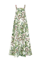 ARLENA %100 Pamuk Elbise - Yeşil | ARLENA elbise, yeşil desen ve kırmızı biye ile net bir duruş sergiler. Kare yaka ve pelerin detayları %100 pamuk yapısıyla ferah his sunar.