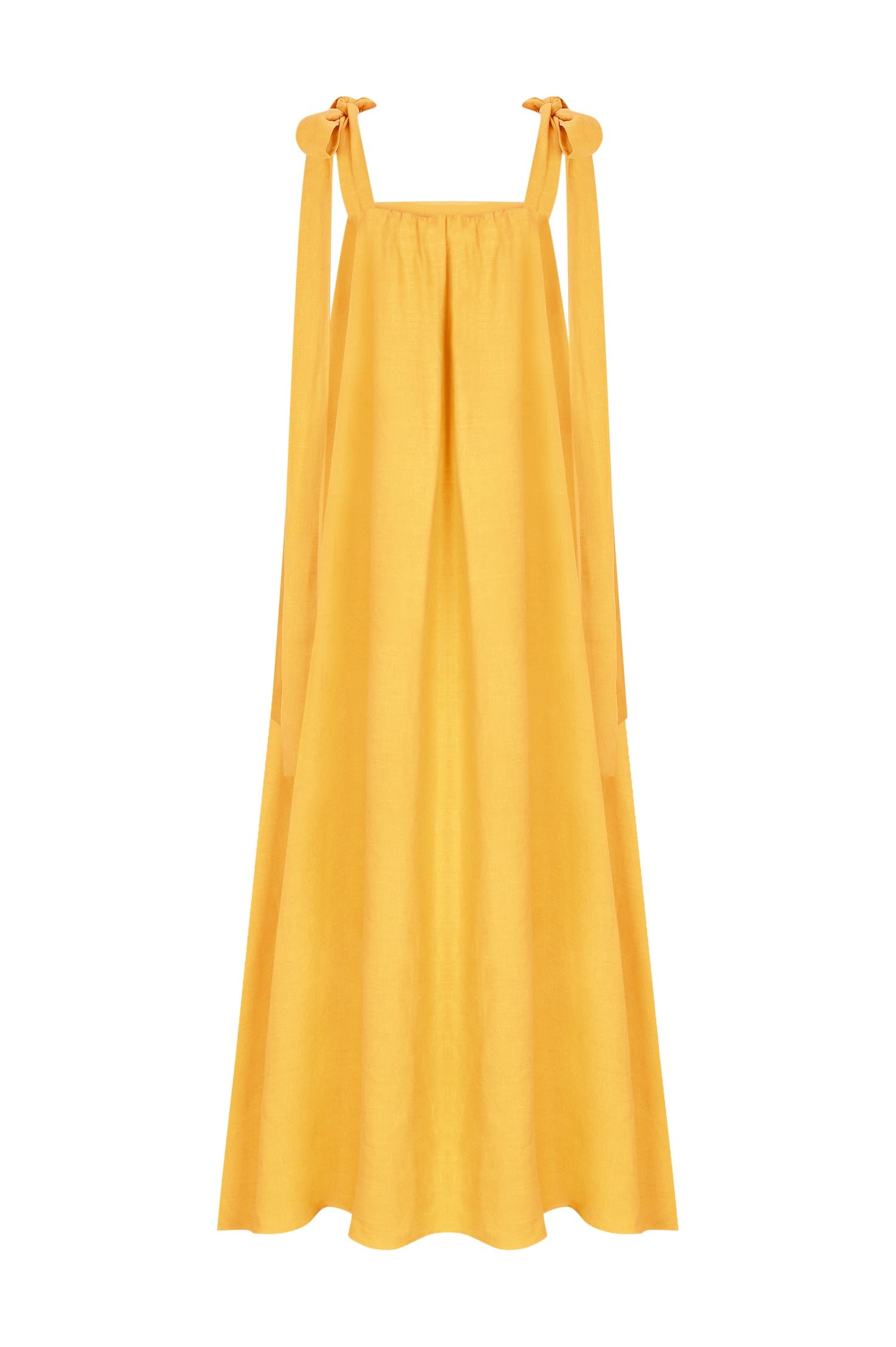 ELIANA %100 Keten Elbise - Sarı | ELIANA, %100 keten, sarı straplez elbise. Hafif ve ferah hissiyle yaz ayları için ideal. Ayarlanabilir askılarla stilinizi kişiselleştirin.