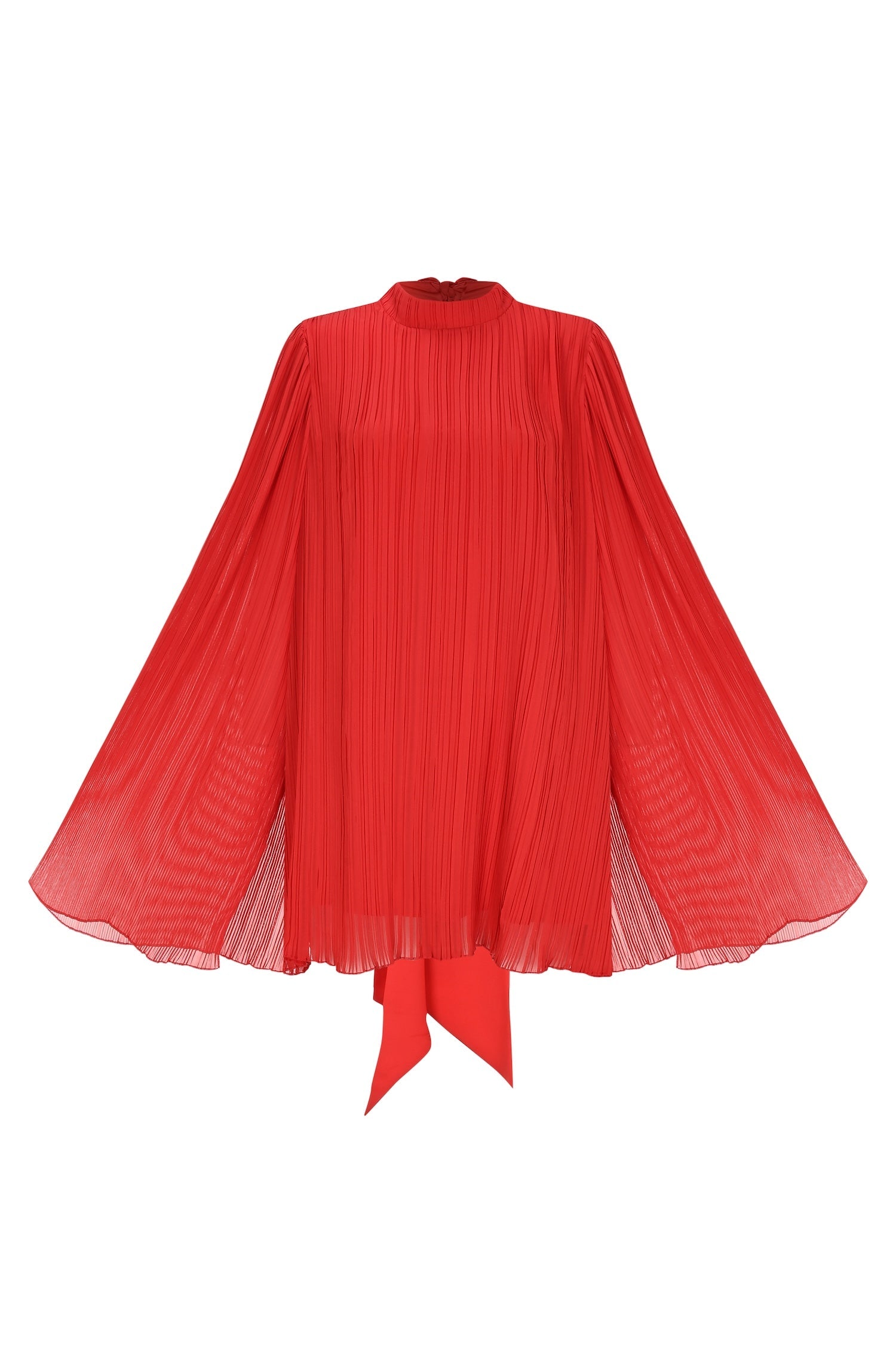 SERAFINE Elbise - Kırmızı | SERAFINE elbise, piliseli dokusu ve pelerin kollarıyla modern bir siluet sunar. Kırmızı renkte, oversize kesimi ile rahat ve şık bir görünüm sağlar.