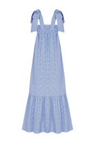 VELORIA %100 Pamuk Elbise - Mavi | VELORIA %100 pamuk elbise, pötikare kumaşıyla ferah bir his sunar. Çıkarılabilir askıları ve uzun formuyla her ortama uyum sağlar.