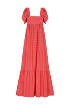 VELORIA %100 Pamuk Elbise - Kırmızı | %100 pamuk VELORIA elbise, pötikare dokusu ve çıkarılabilir askılarıyla yaz günlerinin vazgeçilmezi. Uzun formuyla ferah ve esnek giyim sunar.